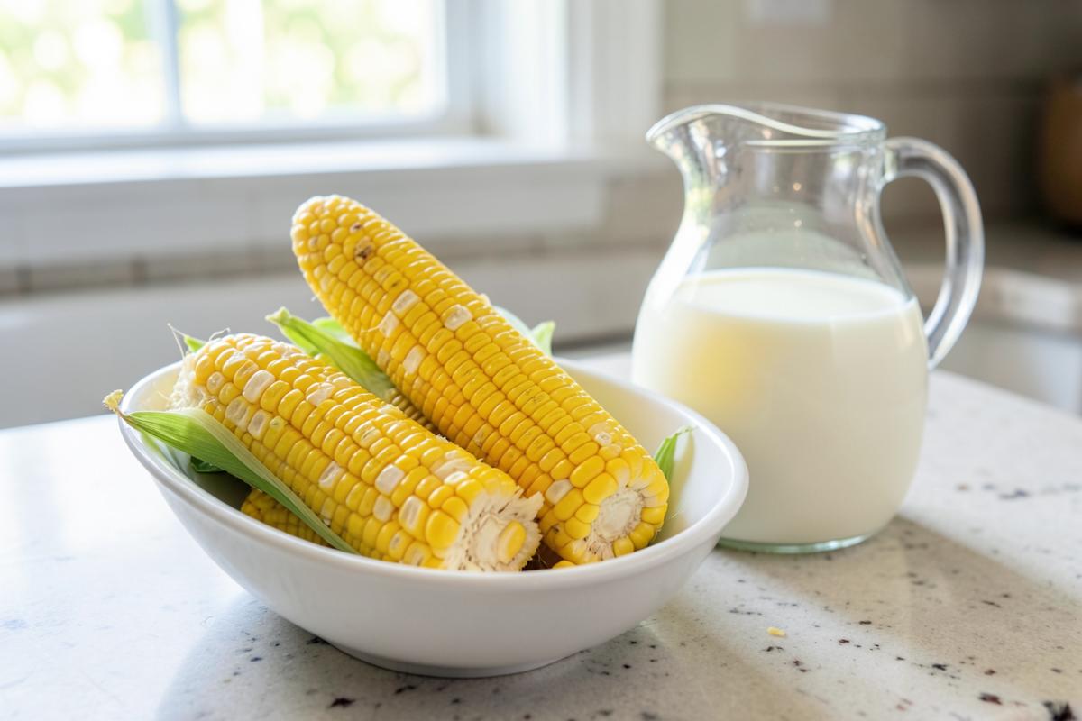 Ngô ngọt tách hạt, xay cùng sữa tươi