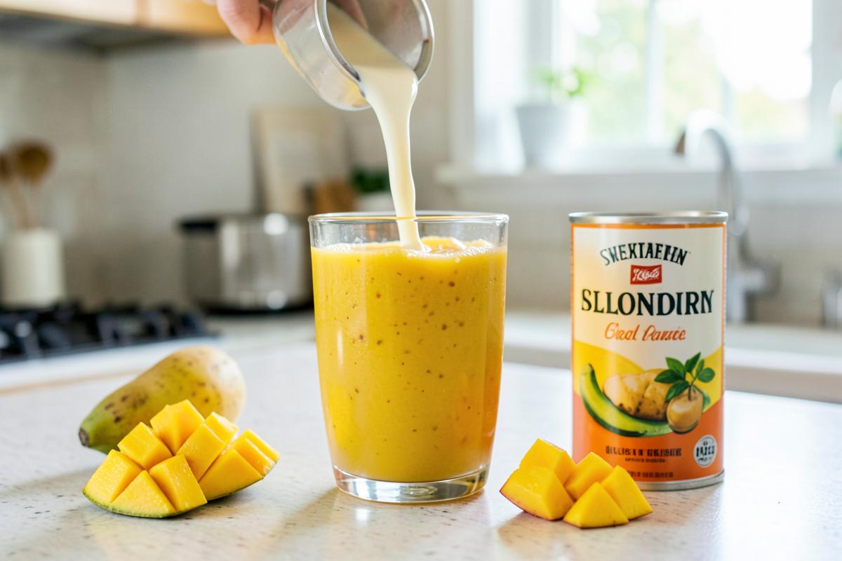 sinh tố xoài với sữa đặc