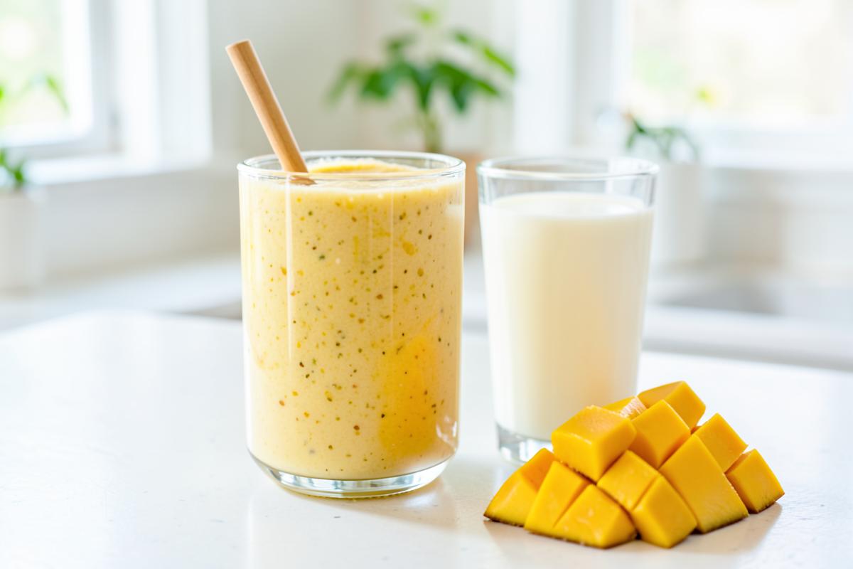 sinh tố xoài với sữa tươi